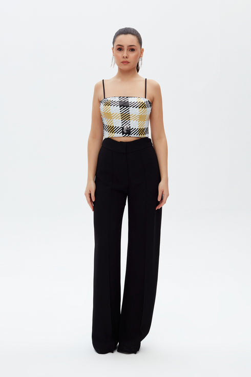 GEOMETRIC PATTERNED SPAGHETTI STRAP CROP TOP